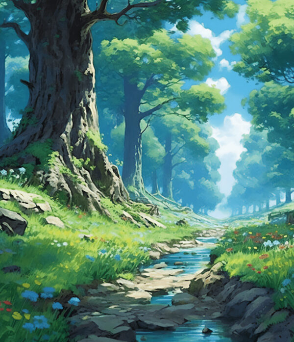 アクリル背景ボード《AIシリーズ》（Blossom River／花と清流の森 02）　No.79